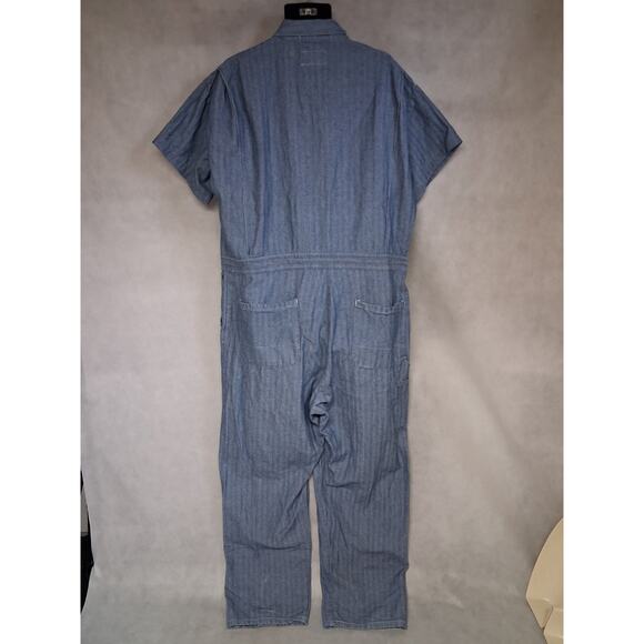 Vtg Aramark Durable Press Overalls Men's 50 Regular Blue White Herringbone 2 - Picture 6 of 7